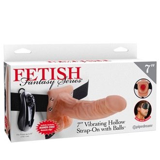 7" Vibrating Hollow Strap-On with Balls